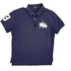 Polo Ralph Lauren Big Pony Polo Shirt #3 Navy Blue Custom Fit Cotton Large